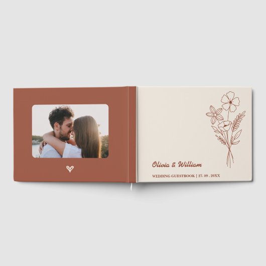 Burnt Orange Boho Wildblumen Rustikale Hochzeit Gästebuch (Voll)