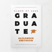 Burnt Orange Bold GRADUATE Letters & Cap Dreifach Gefaltete Ankündigung (Cover)