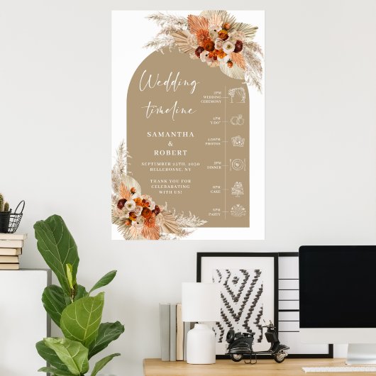 Burnt orange borundy terracotta Wedding Timeline Poster (Heimbüro)