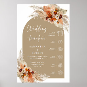 Burnt orange borundy terracotta Wedding Timeline Poster