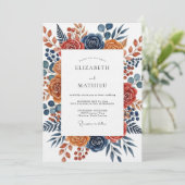 Burnt Orange Botanical Bloom Wedding Einladung (Stehend Vorderseite)
