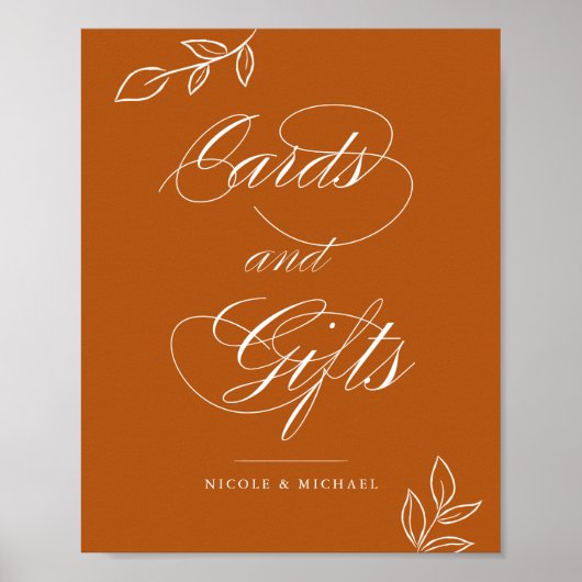 Burnt Orange Botanical Cards & Gifts Wedding Sign Poster (Vorne)