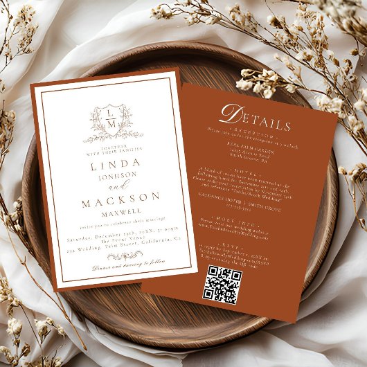 Burnt Orange botanical crest All in one wedding  Einladung