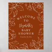 Burnt Orange Botanical Floral Baby Dusche Begrüßun Poster (Vorne)