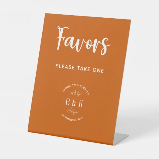 Burnt Orange Botanische Gastgeschenke Hochzeiten n Sockelschild (Vorderseite)