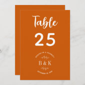Burnt Orange Botanische Hochzeitsfeier Tischnummer (Vorne/Hinten)