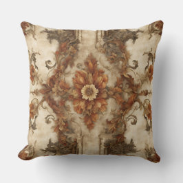 Burnt Orange Brown Cream Rust Barock Floral Kissen