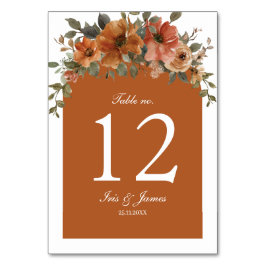 Burnt Orange Brown Floral Wedding Brautparty Tischnummer
