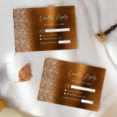 Burnt Orange Brushed Metal Glitzer Script Wedding RSVP Karte