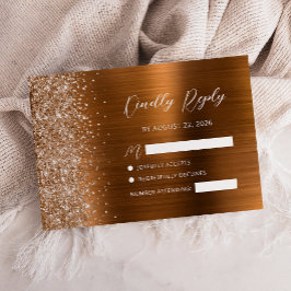 Burnt Orange Brushed Metal Glitzer Script Wedding RSVP Karte