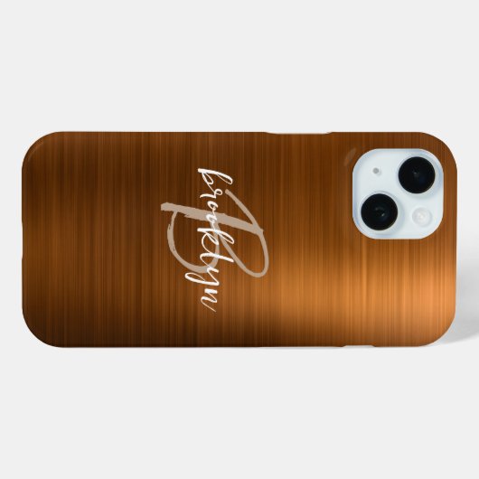 Burnt Orange Brushed Metal Script Monogram Case-Mate iPhone Hülle (Rückseite (Horizontal))