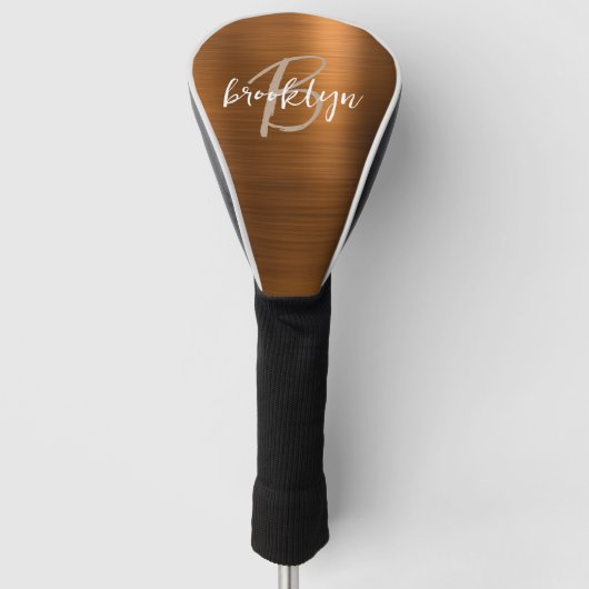 Burnt Orange Brushed Metal Script Monogram Golf Headcover (Vorderseite)