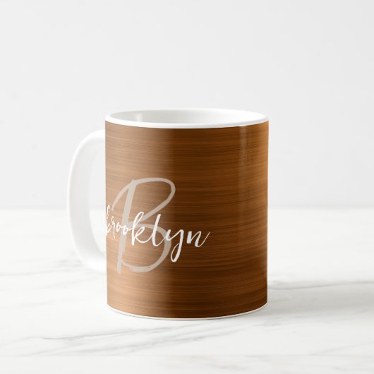 Burnt Orange Brushed Metal Script Monogram Kaffeetasse (Vorderseite Links)