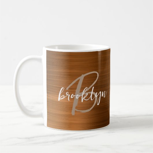 Burnt Orange Brushed Metal Script Monogram Kaffeetasse (Links)