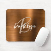 Burnt Orange Brushed Metal Script Monogram Mousepad (Mit Mouse)