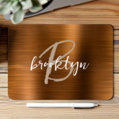 Burnt Orange Brushed Metal Script Monogram Mousepad