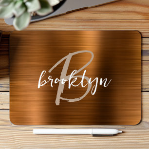 Burnt Orange Brushed Metal Script Monogram Mousepad