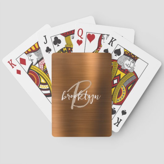 Burnt Orange Brushed Metal Script Monogram Spielkarten (Rückseite)