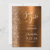 Burnt Orange Brushed Metal Script Save the Date Ankündigung (Vorderseite)