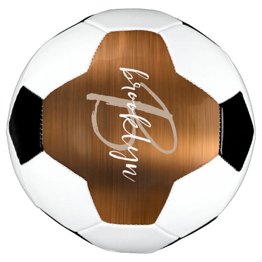 Burnt Orange Brushed Metal Tan Script Monogram Fußball (Gedreht)
