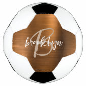 Burnt Orange Brushed Metal Tan Script Monogram Fußball (Vorderseite)