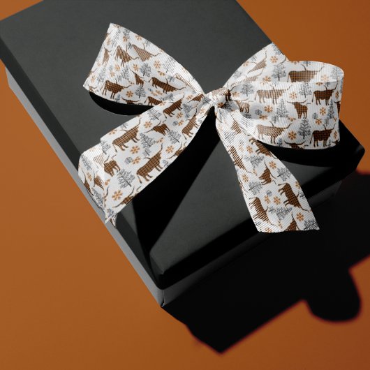 Burnt Orange Buffalo Kariertes länghorn Muster Satinband