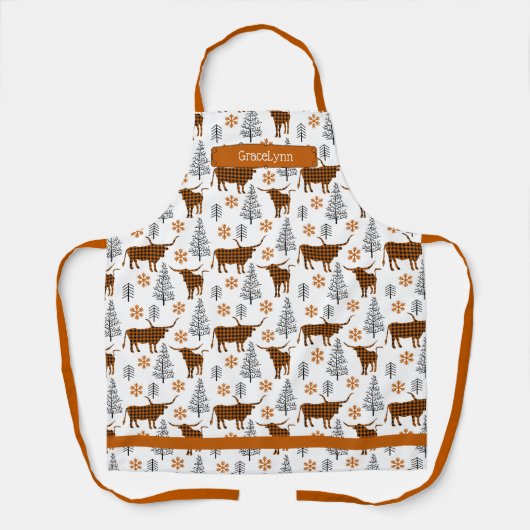 Burnt Orange Buffalo Kariertes länghorn Muster Schürze (Vorderseite)
