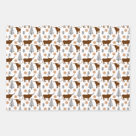 Burnt Orange Buffalo Plaid Longhorn Pattern Geschenkpapier Set (Vorderseite)
