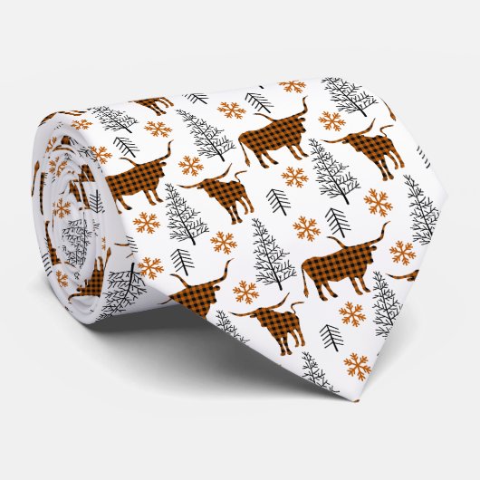 Burnt Orange Buffalo Plaid Longhorn Pattern Krawatte (Gerollt)