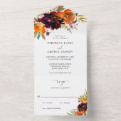 Burnt Orange Burgundy Fall Floral Elegante Hochzei All In One Einladung (Innen Boden)