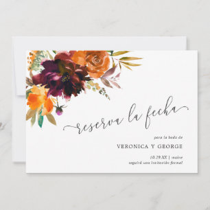 Burnt Orange Burgundy Fall Floral Wedding Spanisch Save The Date