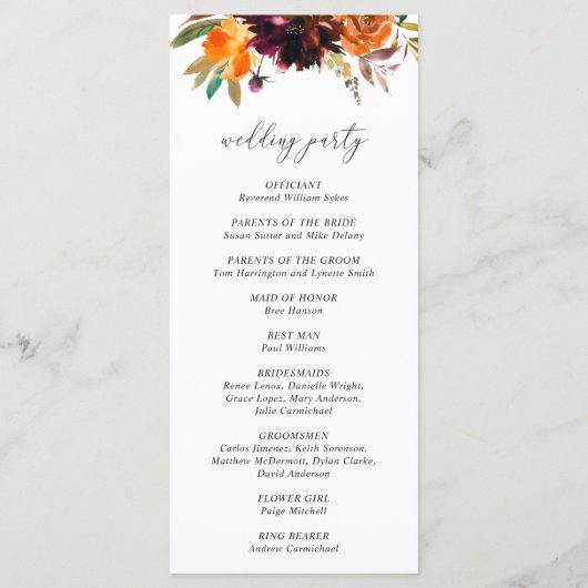 Burnt Orange Burgundy Fall Rustikale Hochzeit Programm (Rückseite)