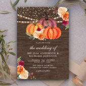 Burnt Orange Burgundy Floral Pumpkin Wood Wedding Einladung
