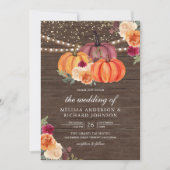Burnt Orange Burgundy Floral Pumpkin Wood Wedding Einladung (Vorderseite)