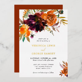 Burnt Orange Burgundy Floral Rustic Wedding Gold Folieneinladung