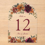 Burnt Orange Burgundy Floral Wedding Tischnummer (Vorderseite)
