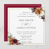 Burnt Orange Burgundy Ivory Floral Wedding Square Einladung (Vorne/Hinten)