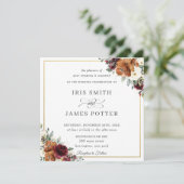 Burnt Orange Burgundy Ivory Floral Wedding Square Einladung (Stehend Vorderseite)