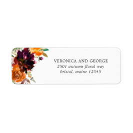 Burnt Orange Burgundy Rustic Floral Rücksendeadres