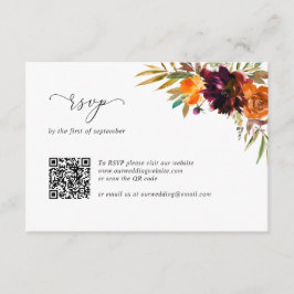 Burnt Orange Burgundy Rustic QR Code Wedding RSVP Karte