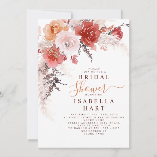 Burnt Orange Burgundy Terracotta Brautparty Einladung (Vorderseite)