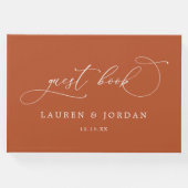 Burnt Orange Calligraphy Foto Wedding Gästebuch (Vorderseite)