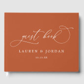 Burnt Orange Calligraphy Foto Wedding Gästebuch (Vorderseite)