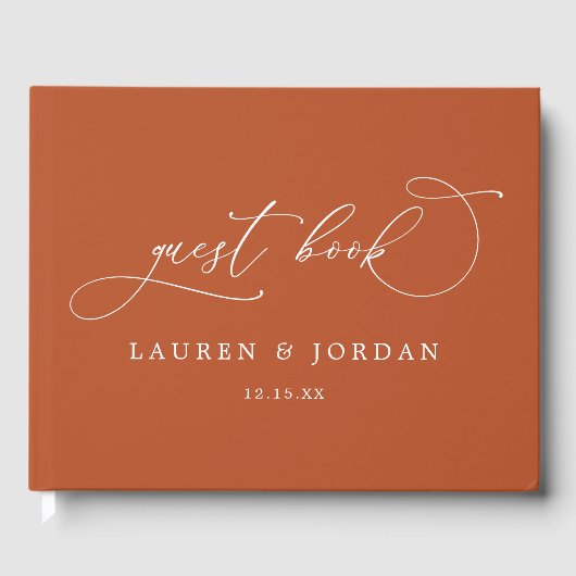 Burnt Orange Calligraphy Foto Wedding Gästebuch (Vorderseite)
