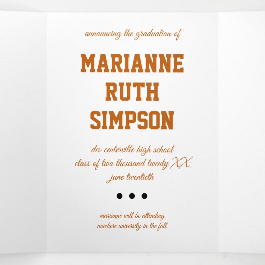 Burnt Orange Circles 5-Foto-Abschluss Dreifach Gefaltete Einladung (Innenseite Mitte)