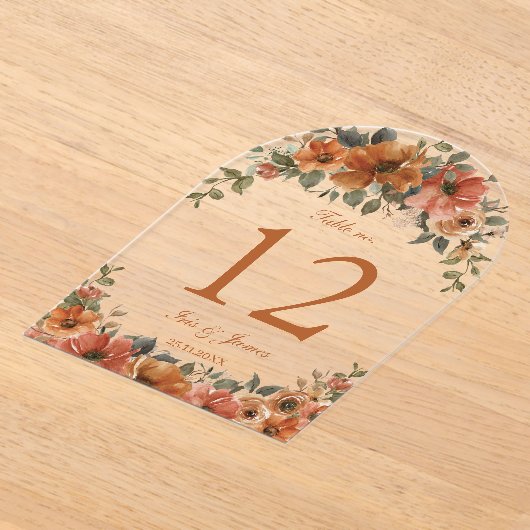 Burnt Orange Copper Floral Hochzeit Tischnummer (Ablage )