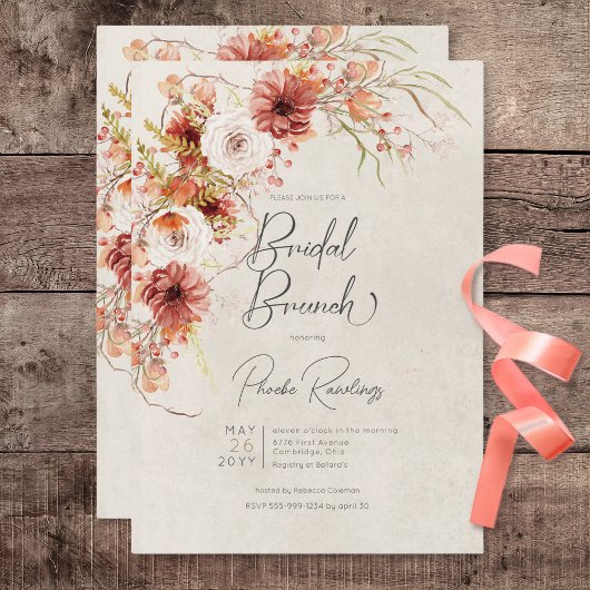 Burnt Orange & Cream Boho Floral Bridal Brunch Einladung