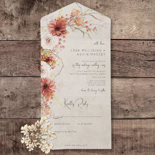 Burnt Orange & Cream Boho Floral No Dinner All In One Einladung