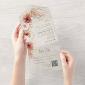 Burnt Orange & Cream Boho Floral QR Code All In One Einladung (Abreißen)