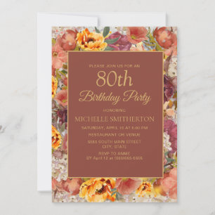 Burnt Orange Cream Rust Floral 80. Geburtstag Einladung